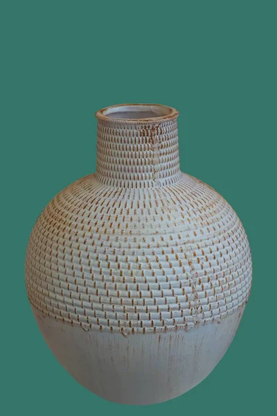 Decorative Pottery Jug Isolated Green Background — Stock Photo, Image