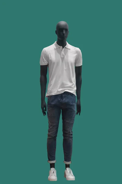 Image Pleine Longueur Mannequin Étalage Masculin Portant Des Vêtements Décontractés — Photo