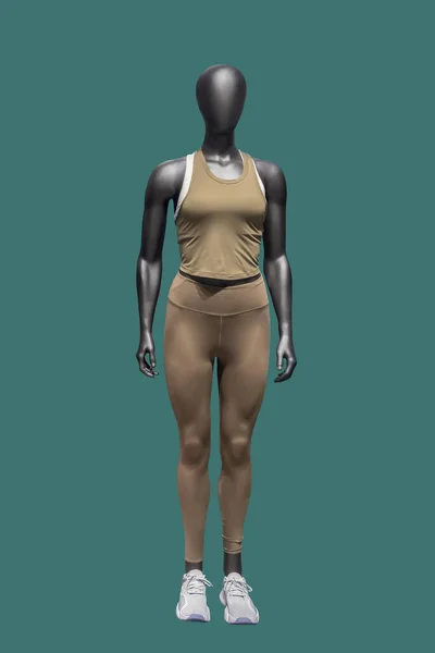 Ganzes Bild Einer Weiblichen Schaufensterpuppe Sportbekleidung Isoliert Auf Grünem Hintergrund — Stockfoto