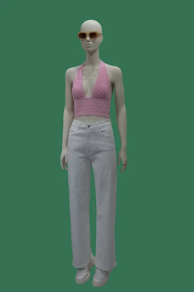 Full Length Image Female Display Mannequin Wearing Pink Top White — Stock Photo, Image