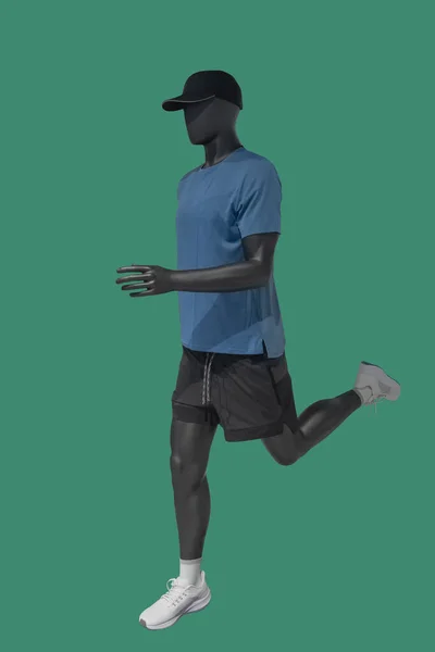 身穿绿色背景运动服的男子人体模特的全长图像 — 图库照片