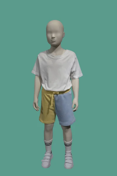 Yeşil Arka Planda Izole Edilmiş Günlük Kıyafetler Giymiş Bir Çocuk — Stok fotoğraf