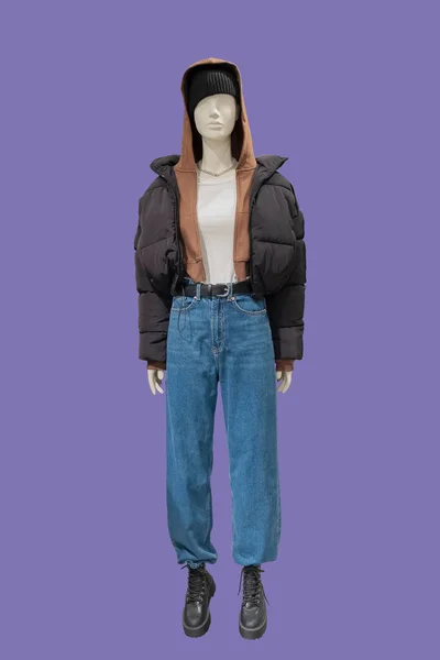 Full Length Image Female Display Mannequin Wearing Warm Fashionable Clothes — Stock fotografie