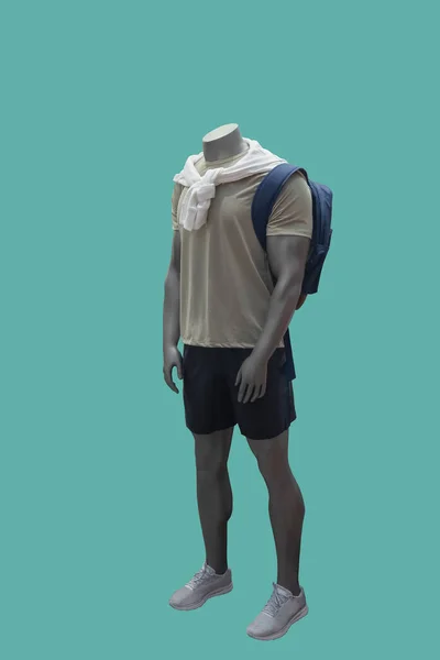 Image Male Display Mannequin Wearing Sport Athletics Clothes Isolated Green — Fotografia de Stock