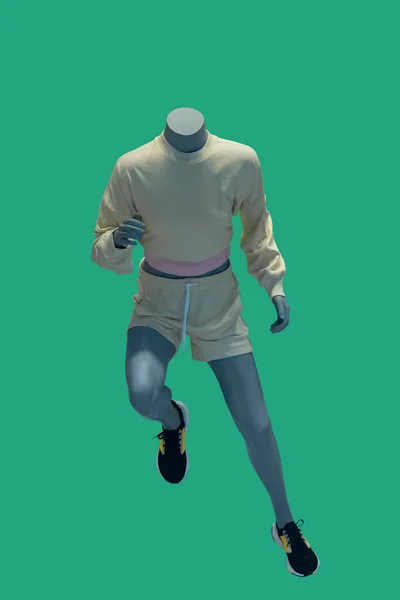 Image Running Female Display Mannequin Wearing Sportswear Isolated Green Background — 스톡 사진