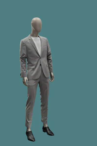 Full Length Image Male Display Mannequin Wearing Grey Suit Isolated — Fotografia de Stock
