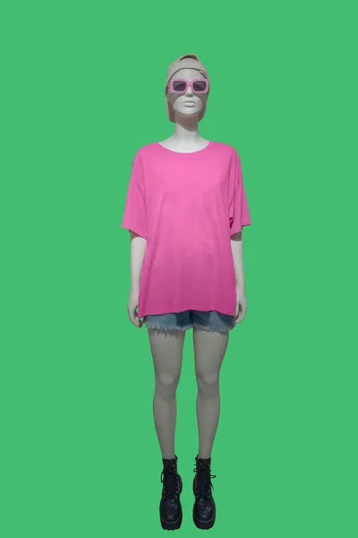 Full Length Image Female Display Mannequin Wearing Pink Shirt Blue — Stok fotoğraf