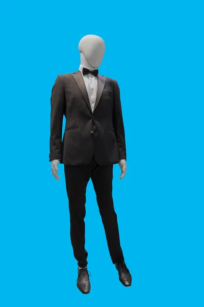 Volledige Afbeelding Van Mannelijke Mannequin Dragen Elegante Zwarte Pak Geïsoleerd — Stockfoto
