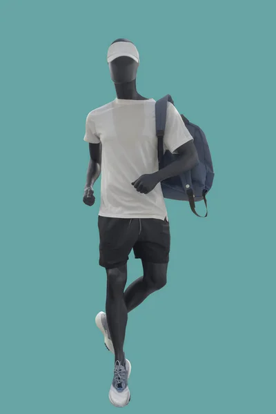 Imagen Longitud Completa Maniquí Masculino Corriendo Con Ropa Deportiva Aislada — Foto de Stock