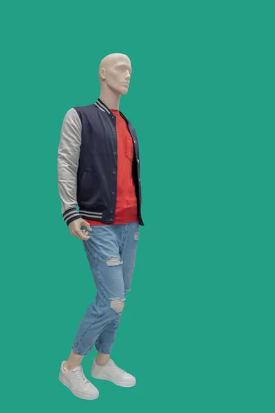 Imagem Comprimento Total Manequim Exibição Masculino Usando Jaqueta Esportiva Jeans — Fotografia de Stock