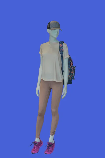 Полная Длина Изображения Женского Манекена Дисплея Повседневной Одежде Синем Фоне — стоковое фото