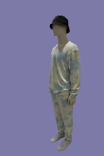 Full Length Image Male Display Mannequin Wearing Sportswear Isolated Blue — Stock Photo, Image