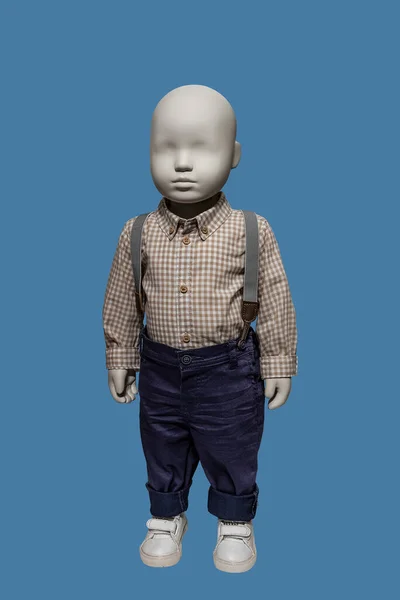 Зображення Повної Довжини Дитячого Манікюру Модному Одязі Ізольовано Синьому Фоні — стокове фото