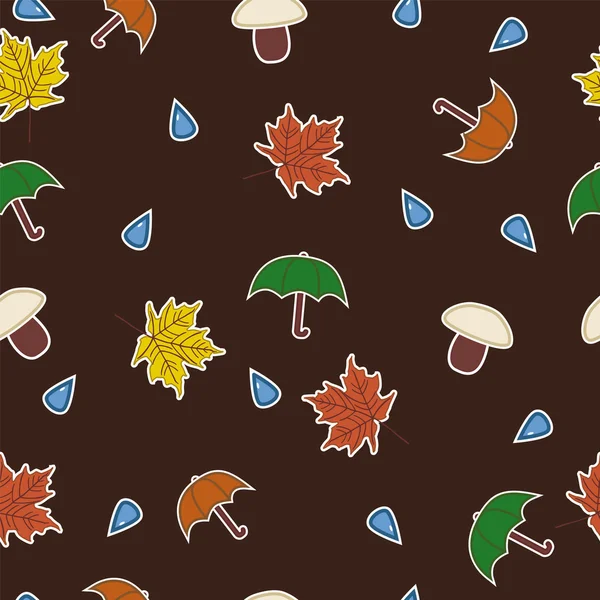 葉、パラソル、キノコ、水滴とシームレスなベクトルします。 — ストックベクタ