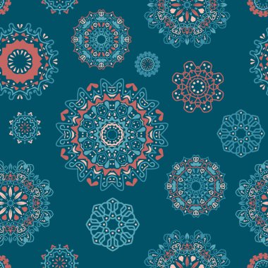 vektör yuvarlak çiçek süslemeli seamless modeli