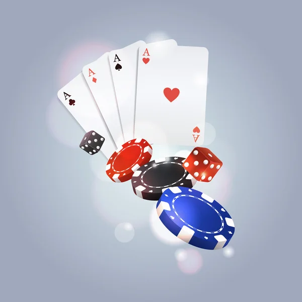 矢量扑克背景玩扑克牌、 筹码与丁 — 图库矢量图片