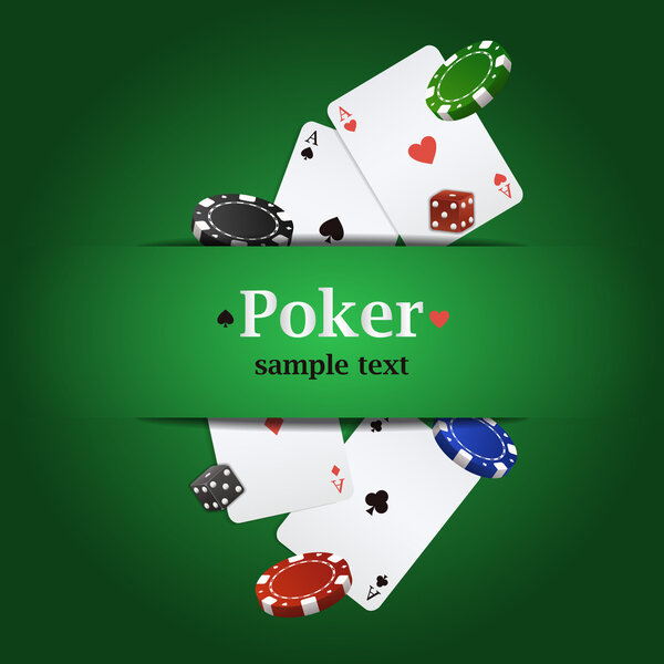 Vector poker background with playing cards, chips and dices