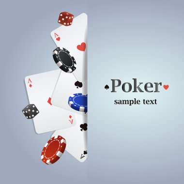 Vector poker background with playing cards, chips and dices clipart
