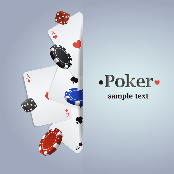 Vector poker background with playing cards, chips and dices