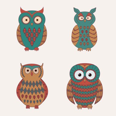 Dekoratif sevimli baykuşlar vektör kümesi