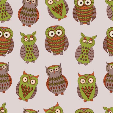 vektör renkli seamless modeli ile farklı baykuşlar
