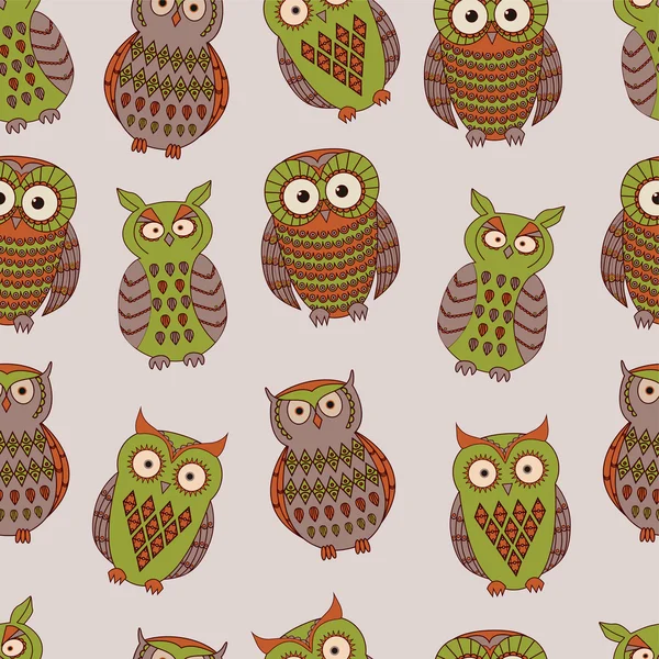 Vector colorful seamless pattern with different owls — Stock Vector