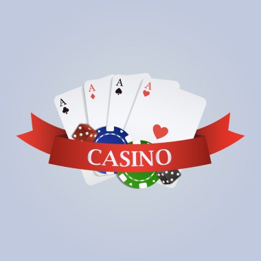 Şerit, oyun kağıtları, dices casino illüstrasyon vektör ve
