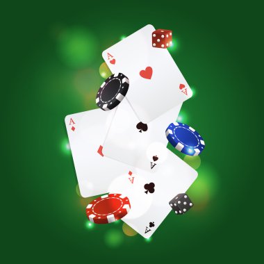Oyun kağıtları, cips ve dices vektör poker arka plan