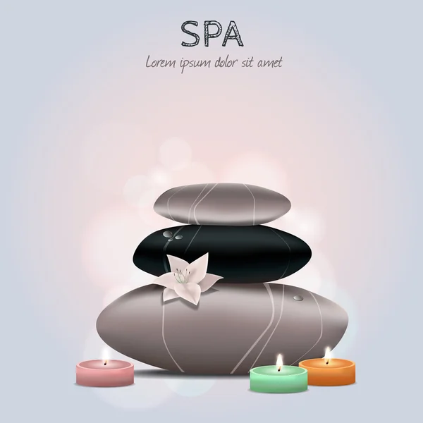 Illustration vectorielle colorée du spa avec fleur, bougies et sto — Image vectorielle