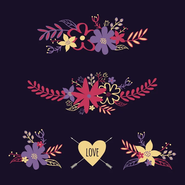 Conjunto vectorial de lindos ramos florales retro — Vector de stock