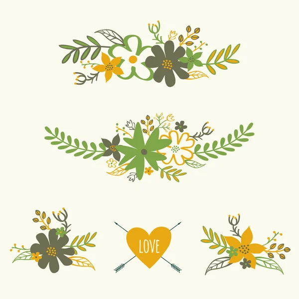 Ensemble vectoriel de bouquets floraux rétro mignons — Image vectorielle