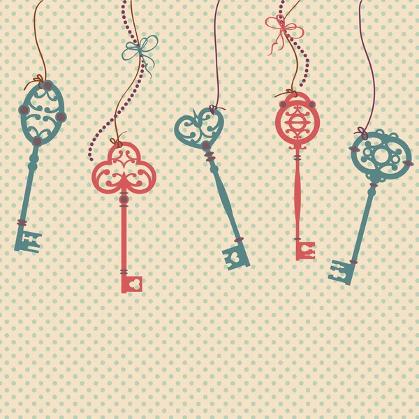 Illustration vectorielle avec clés vintage, nœuds et perles — Image vectorielle