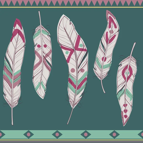 Vector colorful set of ethnic decorative feathers — Stock Vector