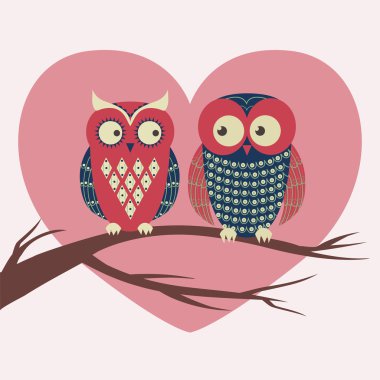 vektör renkli resimde iki baykuş oturma aşk ile bir
