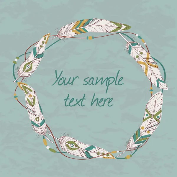 vektör dekoratif etnik çerçeve tüyler, konu ve boncuk