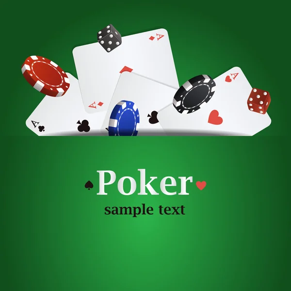 Vector poker background with playing cards, chips and dices — Stock Vector