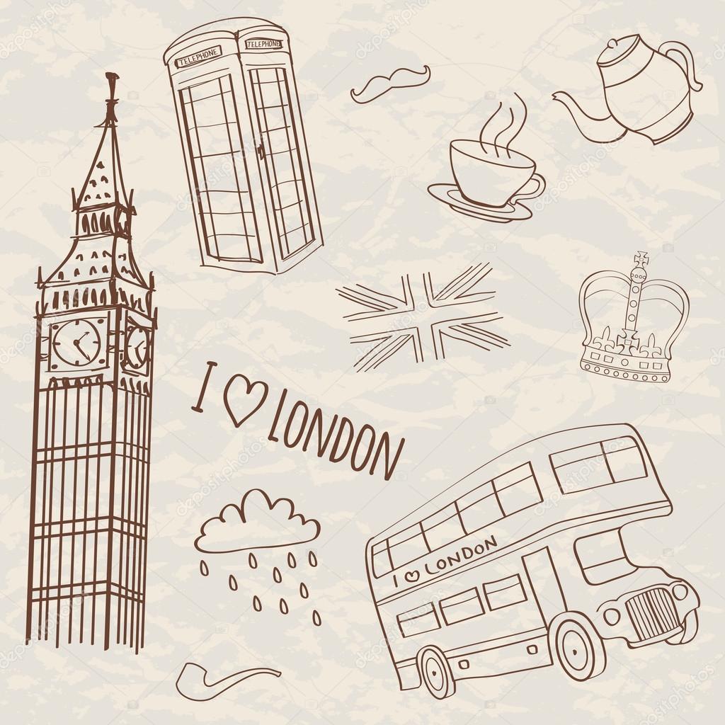 Vector set of hand-drawn London symbols