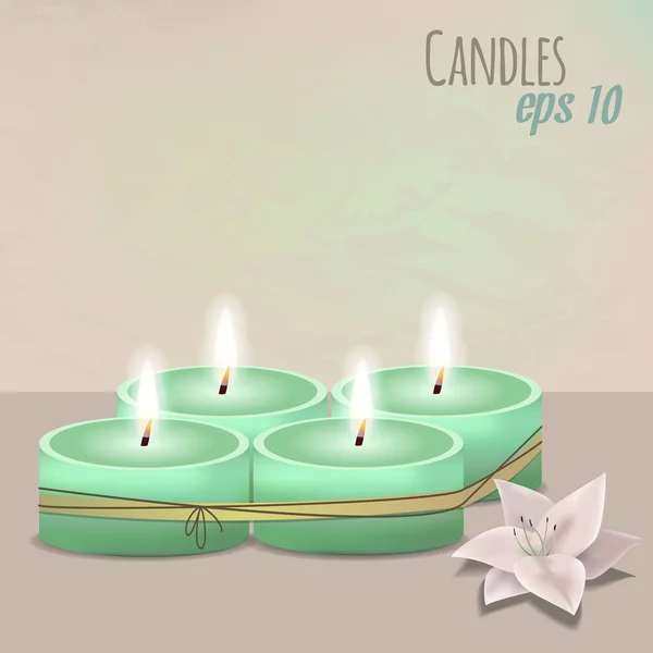 Illustrazione colorata vettoriale con candele set e fiore — Vettoriale Stock