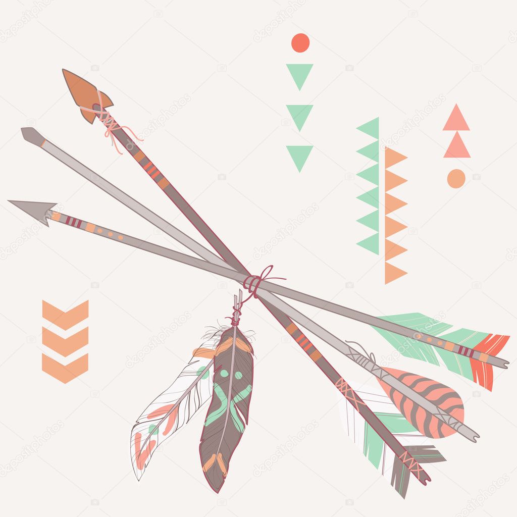 Vector illustration of different ethnic arrows with feathers