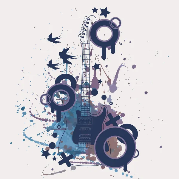 Vector illustration of electric guitar with watercolor splash — Stock Vector