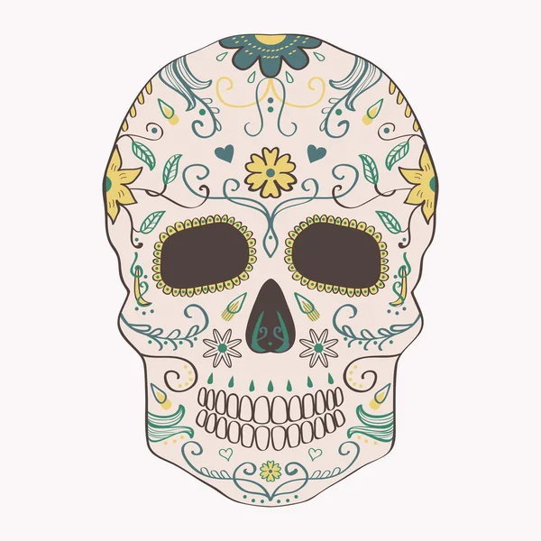 Ilustración vectorial del cráneo del Día de los Muertos con adorno — Archivo Imágenes Vectoriales