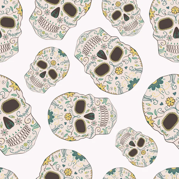 Vector seamless pattern with Day of the Dead skulls — Stock Vector