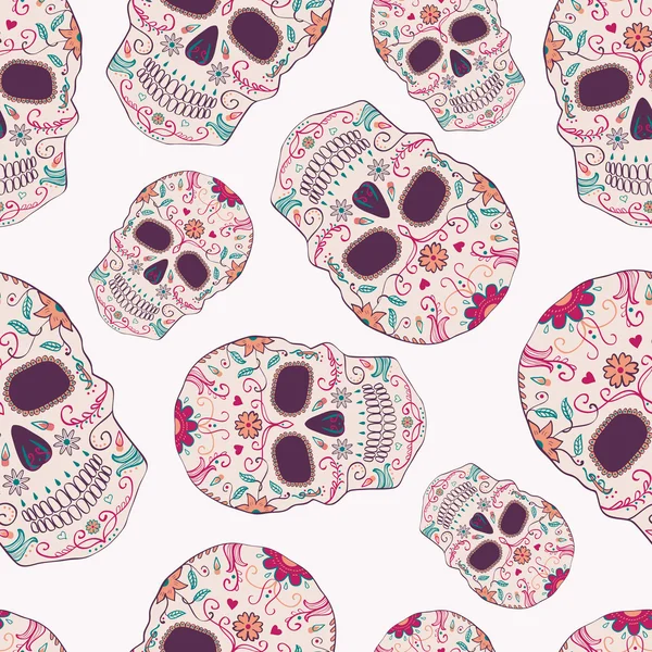 Vector seamless pattern with Day of the Dead skulls — Stock Vector