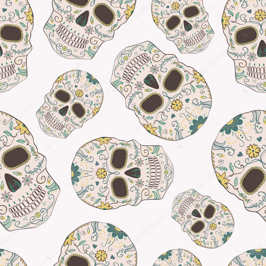 Vector seamless pattern with Day of the Dead skulls
