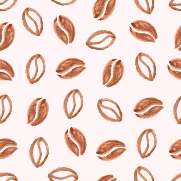 水彩画のコーヒー豆とのシームレスなパターン ベクトル — ストックベクタ