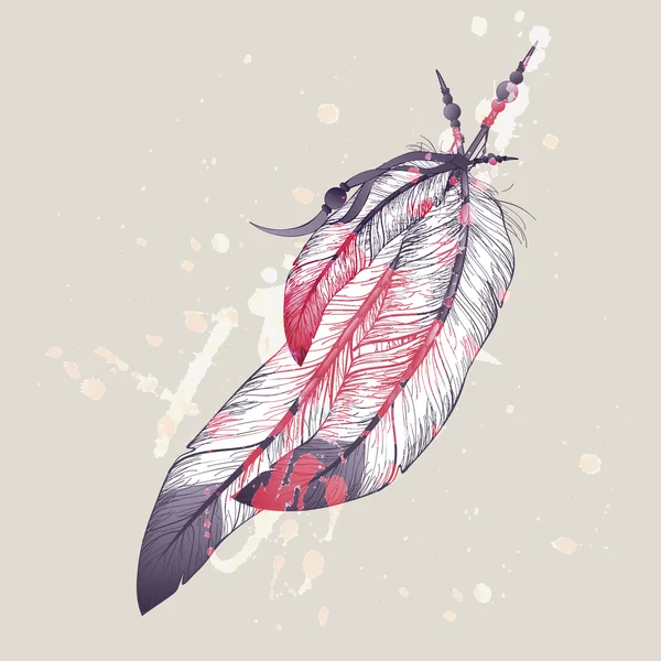 Ilustración vectorial de plumas de águila con salpicaduras de acuarela — Vector de stock