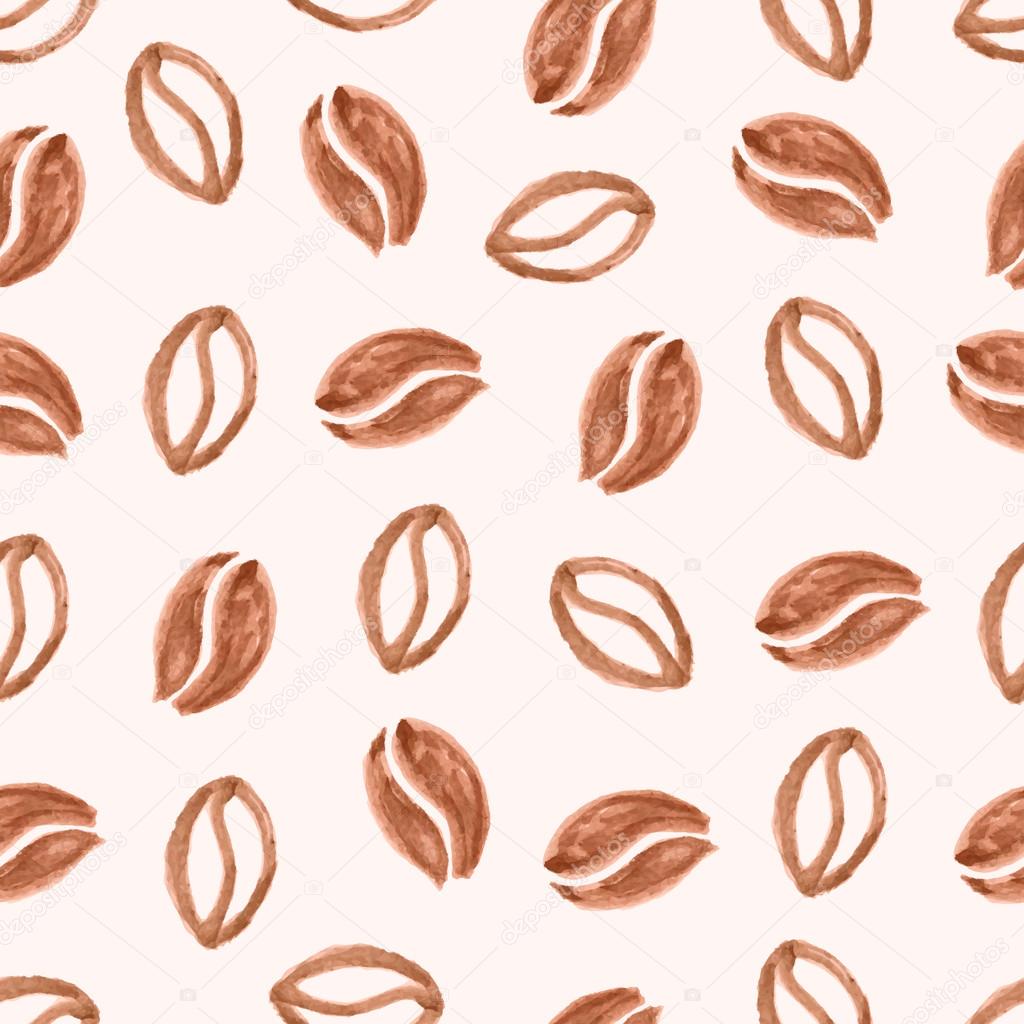 Vector seamless pattern with watercolor coffee beans