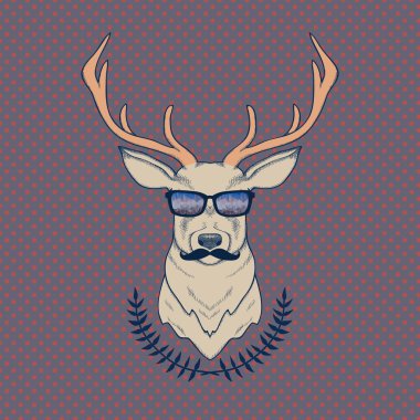 Vector hand drawn colorful illustration of hipster deer with mus clipart