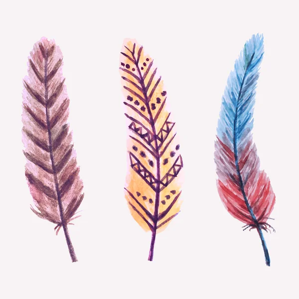 Ensemble vectoriel de plumes d'aquarelle — Image vectorielle