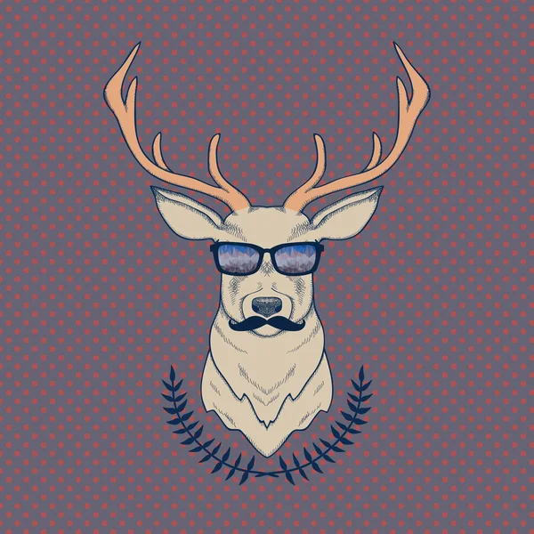 Illustrazione colorata disegnata a mano del cervo hipster con mus — Vettoriale Stock